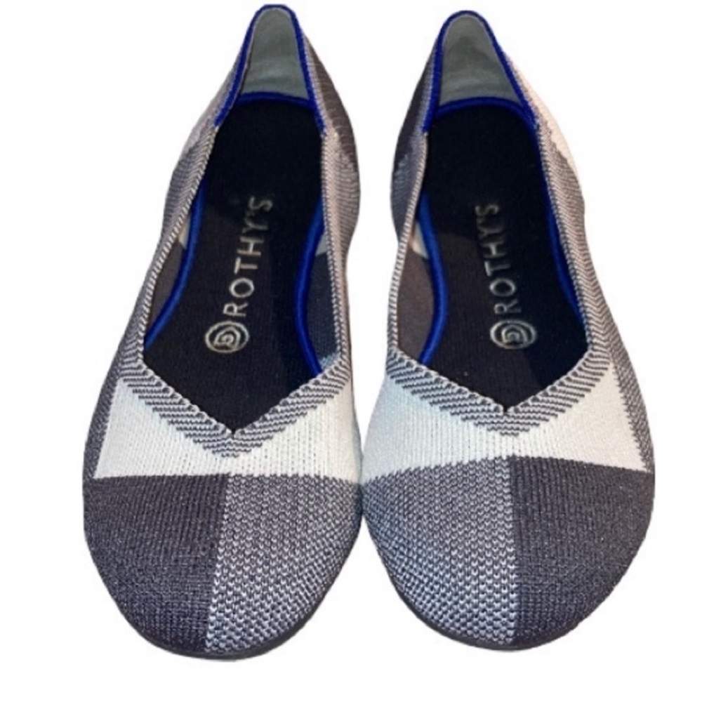 ROTHY'S The Flat Round Captoe Black And White Plaid Flats Size 8.5 (Retired)